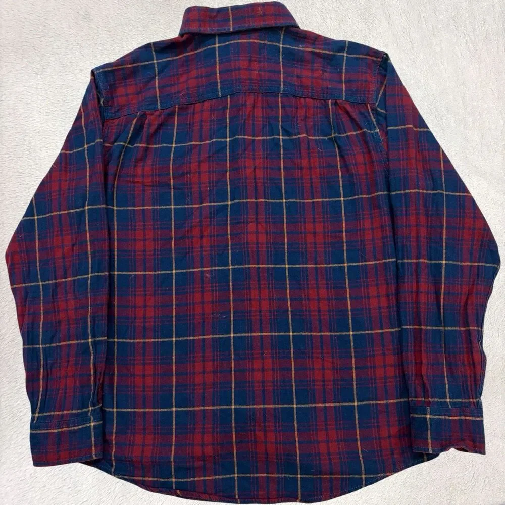George Flannel Plaid Button-Up Shirt Mens L 42-44 Long Sleeve Red&Blue Pockets